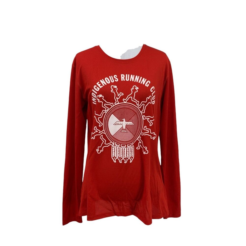 Brooks T Shirt Womens L Large Red Run Happy Long Sleeve Indigenous Running Club